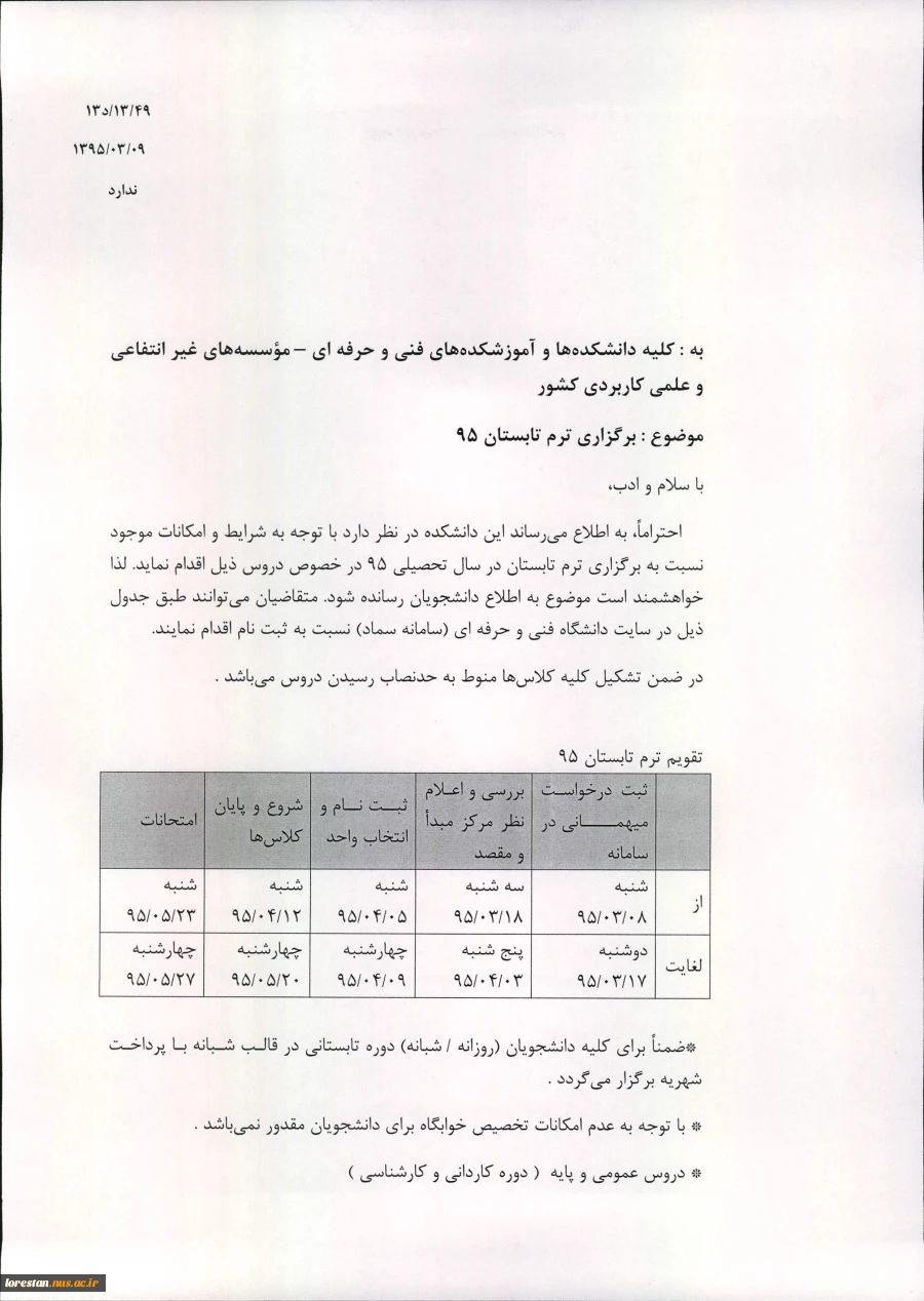 نام و دروس ارائه شده مراکزی که در ترم تابستان واحد ارائه می نمایند 5