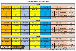 جدول زمان بندی   انتخاب واحد 991