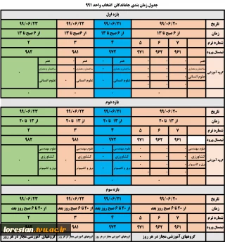 جدول زمان بندی جاماندگان   انتخاب واحد 991