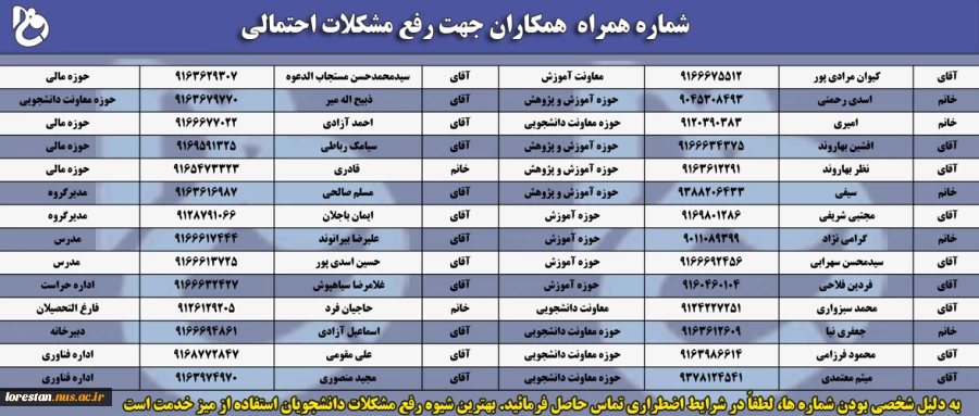 شماره تلفن همراه همکاران 2