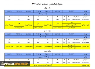 جدول زمانبندی حذف و اضافه 992